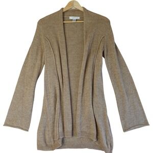 Y2K Cardigan Womens Small Tan Gold Metallic Knit Open Front Shimmer Fairy Earthy